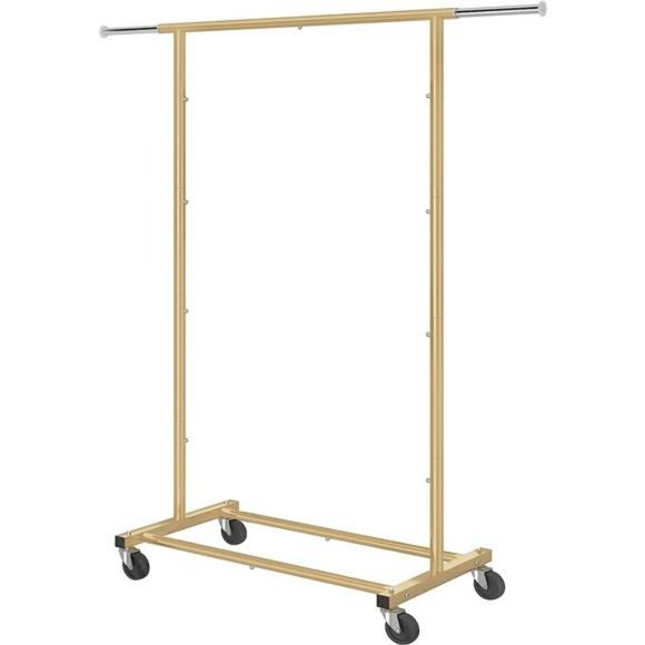 Standard Rod Clothing Garment Rack Rolling Organizer on Wheels Golden Yellow
